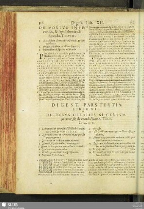 Digest. pars tertia. Liber XII. de rebus creditis, si certum petatur, & de condictione
