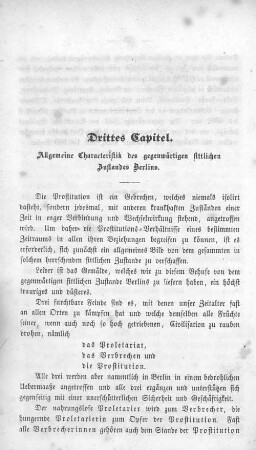 Drittes Capitel. Allgemeine Characteristik des gegenwärtigen sittlichen Zustandes Berlins.