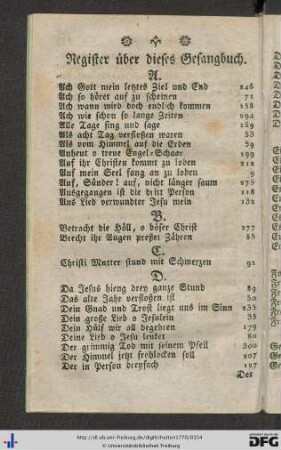 Register über dieses Gesangbuch.