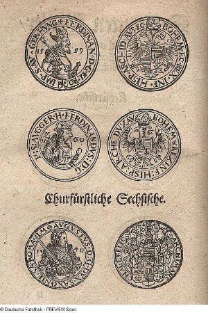 Taler des Kaisers Ferdinand I. von 1559 und 1560; Taler des Kurfürsten August von Sachsen von 1570