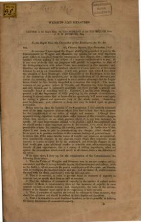 Weights and measures : Letter to the right hon. the Chancellor of the Exchequer from J. E. D. Bethune, Esq.