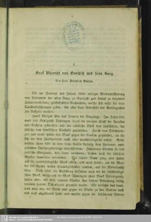 I. Graf Wiprecht von Groitzsch und seine Burg