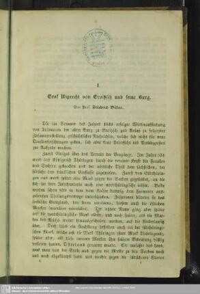I. Graf Wiprecht von Groitzsch und seine Burg