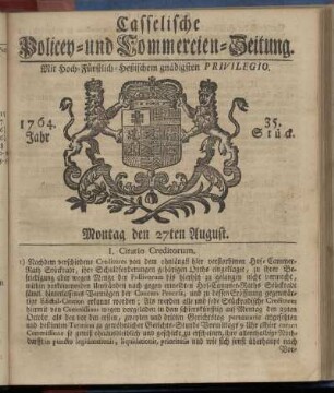 35. Stueck, Montag den 27ten August 1764