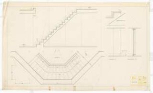 1. Kirche Christi Wissenschafter, Karlsruhe: Kellertreppe: Schnitte, Ansicht, Details 1:10, 1:5