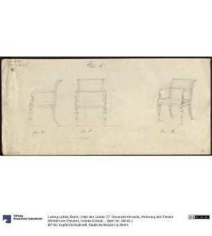 Berlin, Unter den Linden 37. Generalkommando, Wohnung des Prinzen Wilhelm von Preußen, Grünes Eckkabinett. Entwurf zu einem Armlehnstuhl