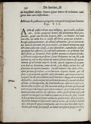 Actionis & passionis categoriae nunquid excipiunt lumen. Cap. VII.
