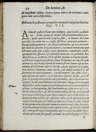 Actionis & passionis categoriae nunquid excipiunt lumen. Cap. VII.