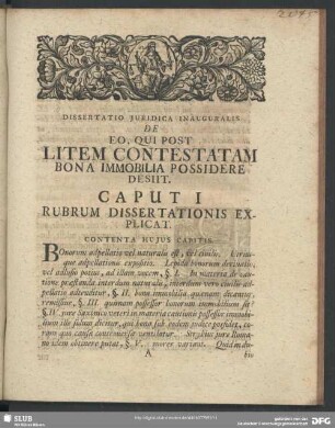 Caput I Rubrum Dissertationis Explicat