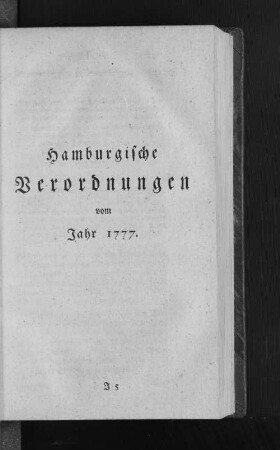 Hamburgische Verordnungen vom Jahr 1777.