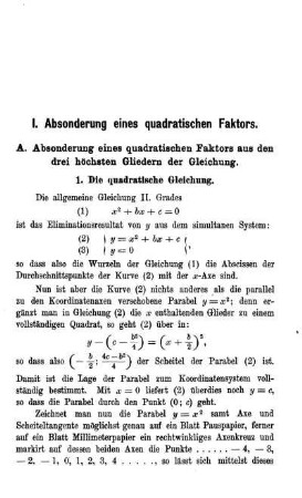 I. Absonderung eines quadratischen Faktors.
