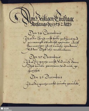 Dem heiligen Christage Anfangs des 1582 Jars, 24. -31. Decembris
