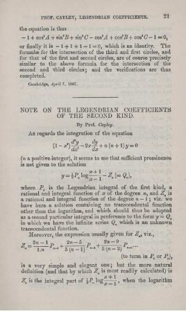 Note on the legendrian coefficients of the second kind.