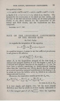 Note on the legendrian coefficients of the second kind.