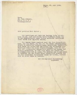 Brief an Paul Graener : 25.07.1930