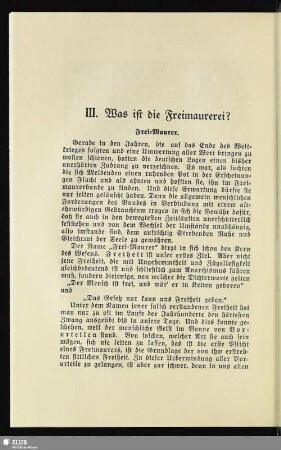 III. Was ist die Freimaurerei?