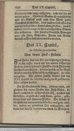 Das XX. Capitel, Von denen Fleck-Fiebern