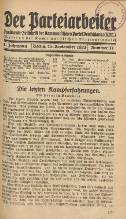 1. Jahrgang, Berlin, 15. September 1923, Nummer 11