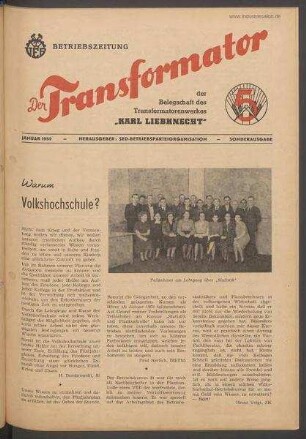 TRO-Betriebszeitung 'Der Transformator'; Sonderausgabe/1952 (Januar 1952)