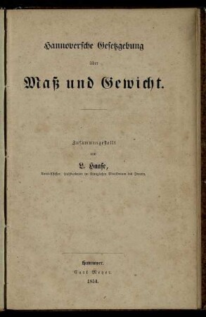 Hannoversche Gesetzgebung über Maß und Gewicht