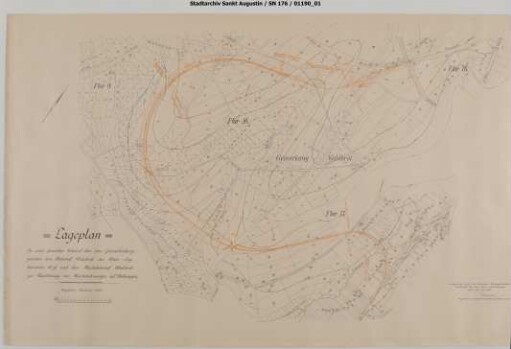 Waldbröl: Projektierte Gleisverbindung zwischen den Bahnhöfen der Reichsbahn u. Rhein-Sieg Eisenbahn in Waldbröl. Lageplan für einen generellen Entwurf über eine Gleisverbindung zwischen dem Bahnhof Waldbröl der Rhein-Sieg Eisenbahn A.G. und dem Reichsbah