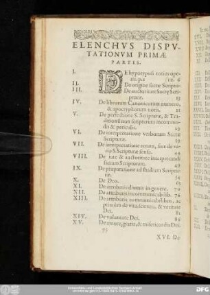 Elenchus Disputationum Primae Partis.