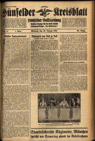 Erste Ausgabe vom Mittwoch, den 26. Januar 1938.