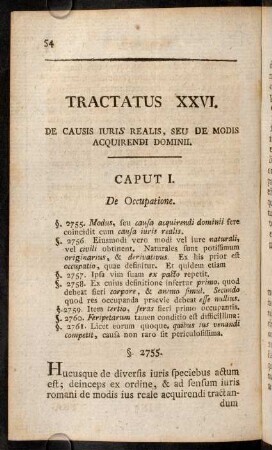 54-66, Caput I. De Occupatione. - Caput II. De rebus inventis, & speciatim de Thesauris.