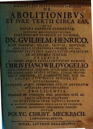 Dissertatio inauguralis iuridica de abolitionibus et iure tertii circa eas