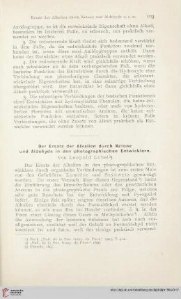 18: Der Ersatz der Alkalien durch Ketone und Aldehyde in den photographischen Entwicklern