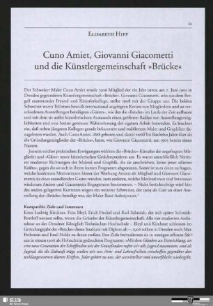 Cuno Amiet, Giovanni Giacometti und die Künstlergemeinschaft "Brücke"