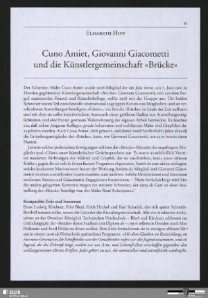 Cuno Amiet, Giovanni Giacometti und die Künstlergemeinschaft "Brücke"