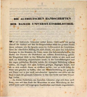Die altdeutschen Handschriften der Basler Universitätsbibliothek : Verzeichnis, Beschreibung, Auszüge. Eine academ. Gelegenheitsschrift