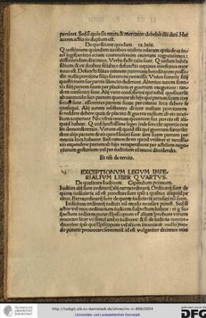 Exceptionum legum imperialium liber quartus.
