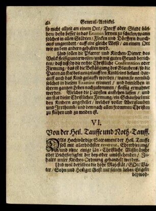 VI. Von der Heil. Tauffe und Noth-Tauff.
