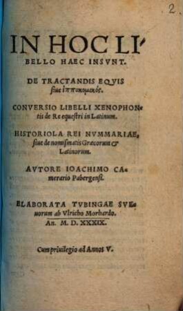 De tractandis Equis sive Hippocomicus Conversio Xenophontis de re equestri. Historiola rei nummariae
