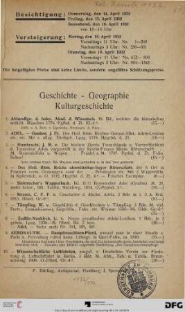 Geschichte, Geographie, Kulturgeschichte (Nr. 1-592)