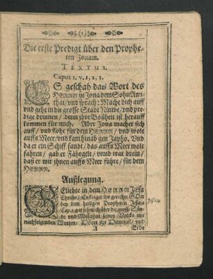 Die erste Predigt über den Propheten Jonam.