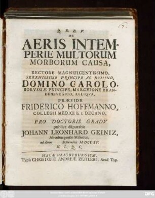 De Aeris Intemperie Multorum Morborum Causa