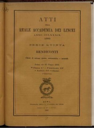Seduta del 19 Giugno 1892 Volume I. - Fascicolo 12.