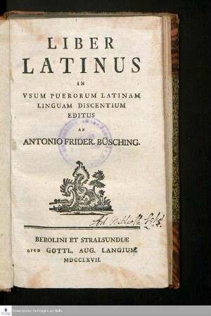 Liber Latinus In Vsum Puerorum Latinam Linguam Discentium Editus