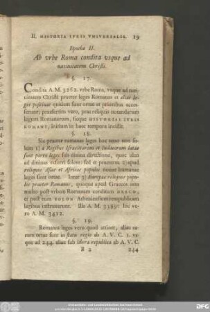 Epocha II. Ab urbe Roma condita usque ad nativitatem Christi.