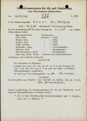 Seger, Wolfgang, Dr.