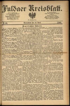 Erste Ausgabe vom Samstag, den 21. April 1900.