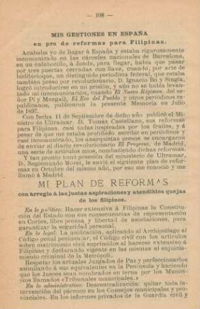 Mis gestiones en Espana en pro de reformas para Filipinas