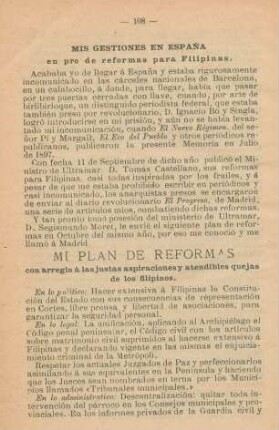Mis gestiones en Espana en pro de reformas para Filipinas