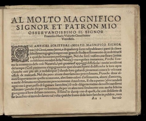 Dedikation an Francesco Maria Vialardo von Teodoro Riccio
