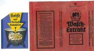 Verpackung von GEG Waschextrakt und Werbekarte für Henko-Bleich-Soda