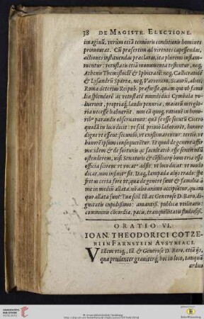 Oratio VI: Ioan. Theodorici Cotzeri in Farnstein Avstriaci
