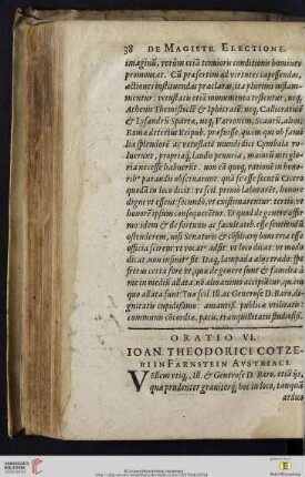 Oratio VI: Ioan. Theodorici Cotzeri in Farnstein Avstriaci